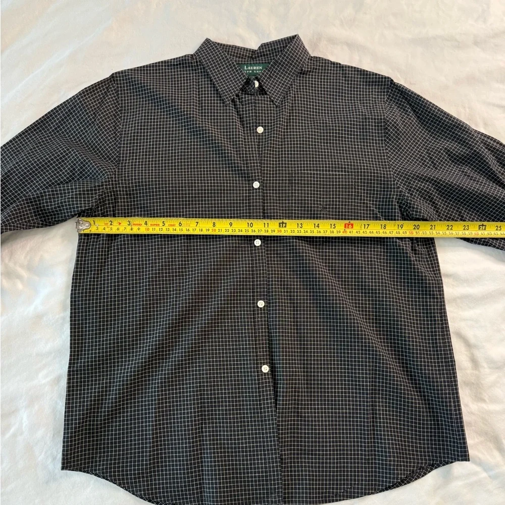 Lauren Ralph Lauren Women’s Black Grid Check Button Down Blouse Size L - Picture 9 of 13